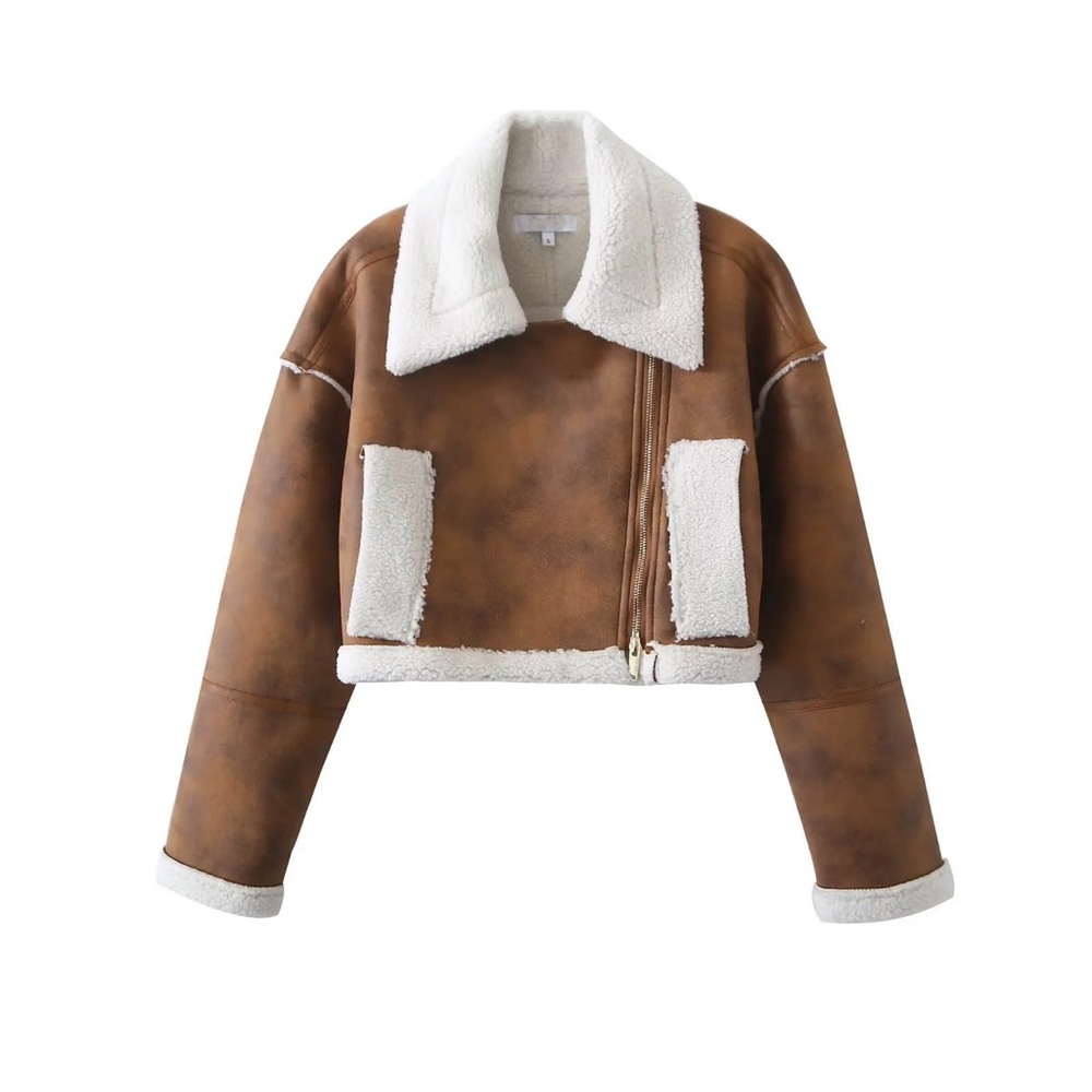 Women's Cropped Brown Shearling Jacket